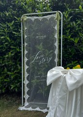 Lace Sheer Wedding Welcome Sign, Tulle Fabric Ceremony Banner