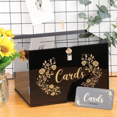 Black Acrylic Wedding Card Box Card Boxes with Lock and Card Sign, Gift Card Box