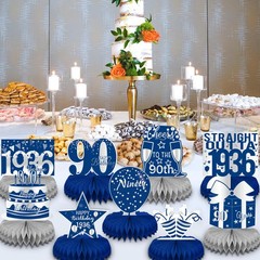 LINAYE 90th Birthday Decorations for Men – Blue and Silver Blue,