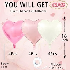 Pink Heart Balloons,18inch Bright Pink Heart Shaped Foil Balloons & Pastel Wh…