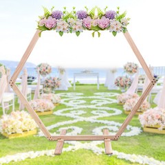 Wood Wedding Arch Polygonal Ceremony Arch Backdrop Flower Stand 7/7.2/7.6/8.2FT