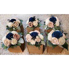 6PC Pink Navy Blue & White Sola Wood Flower Wedding Centerpieces Decor
