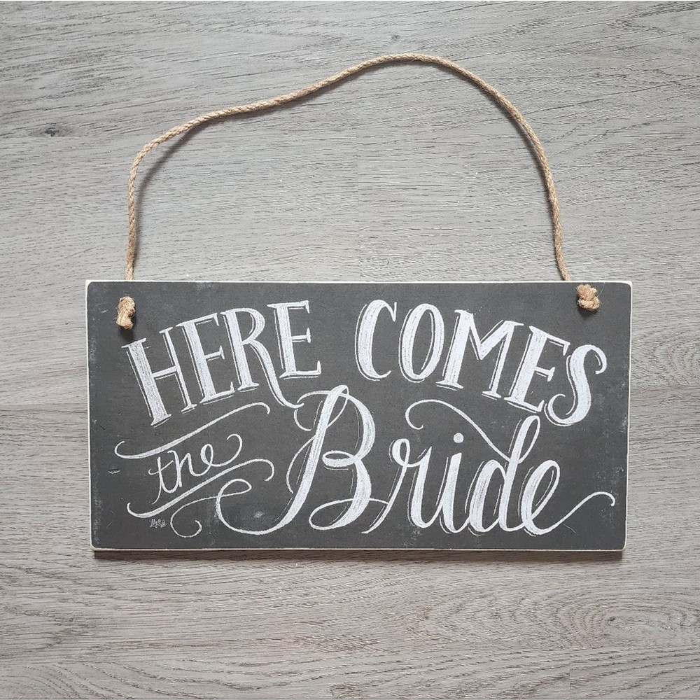 Here Comes the Bride Rustic Barn Wedding Decor Faux Chalk Sign