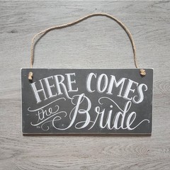Here Comes the Bride Rustic Barn Wedding Decor Faux Chalk Sign