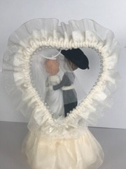 Western Wedding Cake Top, Ivory with Gold Cowboy Boot Charm, Pearl Heart, Cowboy