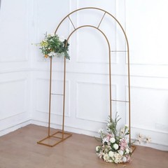 8 ft Gold Double Round Top Metal Floral Display Frame Arch Backdrop Stand Party