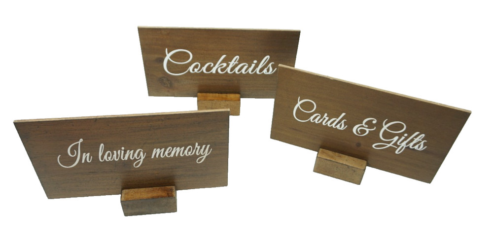 Wooden Wedding Ceremony Signs In Loving Memory Cocktails Cards & Gifts 3pc Set