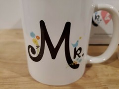 «Mr. and Mrs.» White Ceramic Coffee Mug Set – Rock Scissor Paper – New in Box