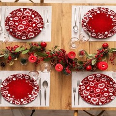 Valentines Day Plates, Early 2000s Glitter Heart Disposable Paper Plates, Red