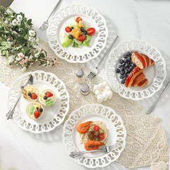 Fmbb 4 Pack 10 Dinner Serving Plates Lace Rim Bone Porcelain Round Tableware