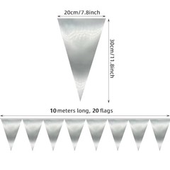 20M/65FT Triangle Pennant Banner Flag Metallic Fabric Bunting Garland Silver