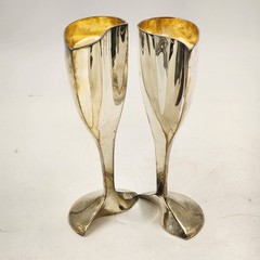 Lenox Silver Heart Goblet Pair Kirk Stieff Wedding Promises Bride Groom w Box