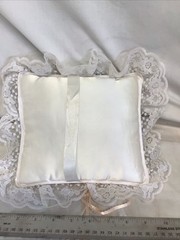 Cream Satin Lace Flower Rectangular VTG Wedding Ring Bearer Pillow