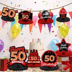 Happy 50th Birthday Red and Black Table Honeycomb 50, Multi-colored