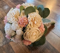 8PC Pink & White Sola Wood Flower Bridal Bouquet Bridesmaid Wedding Flower Set
