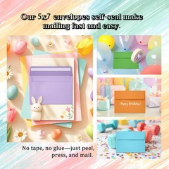Slapaflife 50 Pack 5×7 Envelopes, Colored Self-Seal inches,
