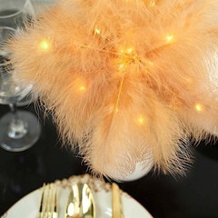 15″ NATURAL Feather DESK LAMP Decorative LED Light Table Centerpiece Party