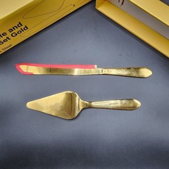 Gold Elegant Cake Knife and Server Set, Steel Plated Blades with Acrylic Handles