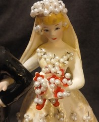 Vintage Unique Faux Pearl Embellishment Bride Groom Lefton Wedding Cake Topper