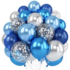 Blue Silver Balloons Set, 12 Inch and 12 Inch,