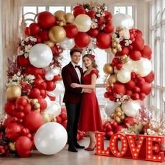 Red White Gold Balloon Garland Double Stuffed Burgundy Red Red Pearl White Gold