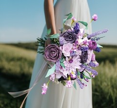 4PC Purple Lavender 1 Bridal Bouquet & 1 Bridesmaid Sola Wood Wildflower Wedding