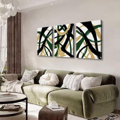 3Pcs Framed work Abstract Lines Canvas Wall Art Modern Black, Green, Gold Geo…