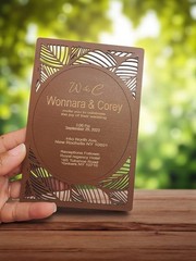 Elegant Wooden Wedding Invitation with Laser-Cut Design