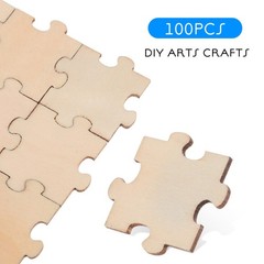 100Pcs DIY Wooden Puzzle Pieces Khaki for Arts Crafts Creative Projects