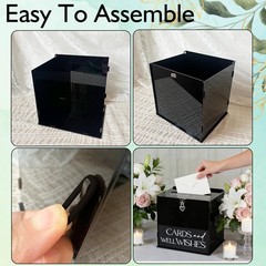 Black Acrylic Card Box Lock Slot Gothic Wedding Reception Money Envelope