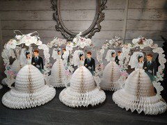 Vtg Hallmark Wedding Centerpiece 6os 70s Honeycomb Bride Groom Arch Lot Of 6