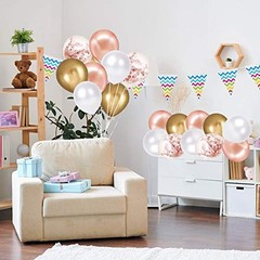 Rose Gold Confetti Latex Balloons, 60 Pack White Balloons Rose Gold White Gold