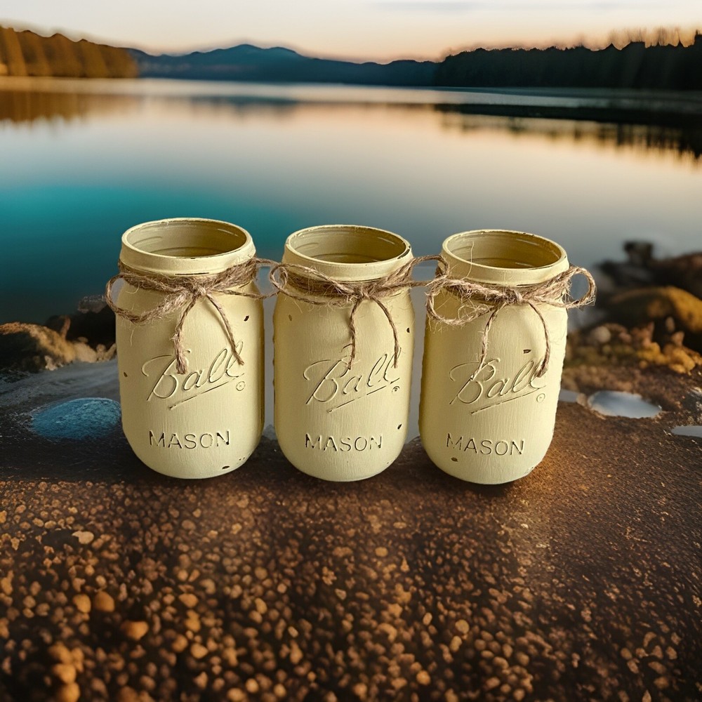 Set of 3 chalk painted distressed mason jar vases…mix & match colors!