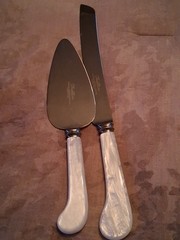 TREASURE MASTERS SHEFFIELD ENGLAND MOTHER OF PEARL HANDLES CAKE CUTTER SET