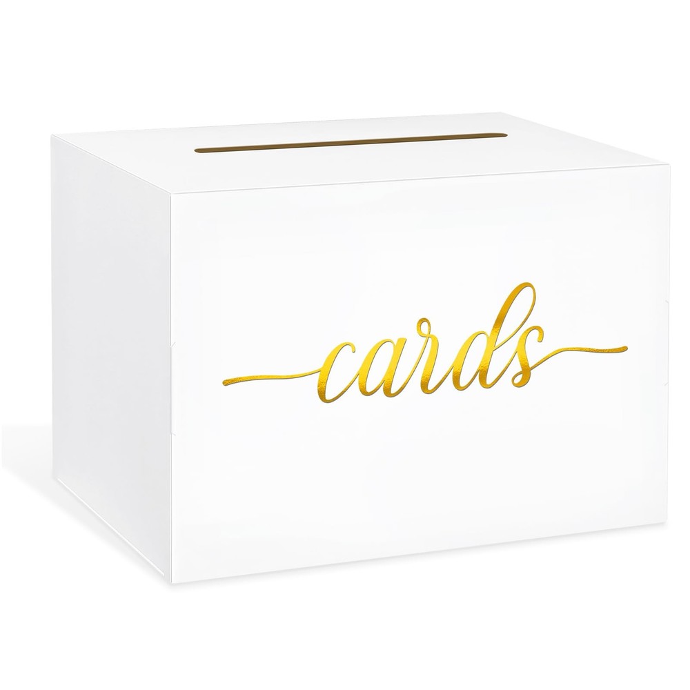 White and Gold Foil Card Box for Party Money Box for Birthday Shower 1 Pack