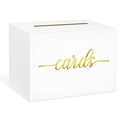 White and Gold Foil Card Box for Party Money Box for Birthday Shower 1 Pack