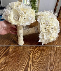 CLASSY Wedding Bouquet with Additional “Tossing”Bouquet~Pearls,Rhinestones,Lace