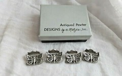 4 BUTTERFLY PEWTER VTG 1975 METZKE SINGLE BUSINESS CARD DESK TABLE STAND DISPLAY