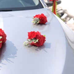 1 Set Artificial Flower Wedding Car Decor Kit Heart-Shaped Wreath Bow Garland