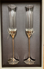 Pair Of Vera Wang Silver Love Knots Toasting Champagne Flutes in Box