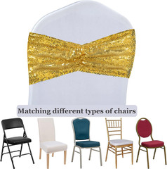 Set of 30 Chair Sashes Bows Gold Sequin Bands for Wedding Party Banquet Receptio