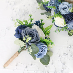 Elegant Navy Blue & White Bridesmaid Bouquet Set of 8 for Weddings