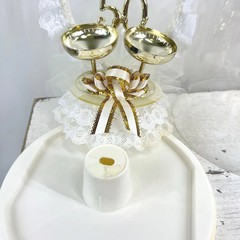 Vintage 50th Wedding Anniversary Cake Topper with Gold Champagne Flutes Ribbons