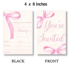 YLKJSTYS Pink Bow Birthday Party Invitations, 4 inches by 6 inches, YOU