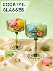 24Pcs Plastic Ribbed Martini Glasses – 10oz – Disposable – Champagne Green