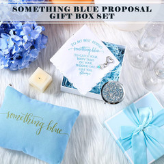 Something Blue Wedding Gift Set – Embroidered Handkerchief Angel Bouquet Charm B