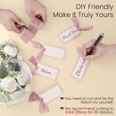 20 PCS Blank Name Place Cards Dusty Pink Ribbon Wedding Seating 3.94×2.17 In