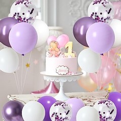 65 Pcs 12 Inches Lavender Balloons Metallic and Confetti Balloons for Purple