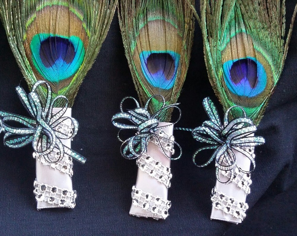 Peacock Feather Wedding BOUTONNIERE for Groom Groomsmen CORSAGE PROM Quinceañera