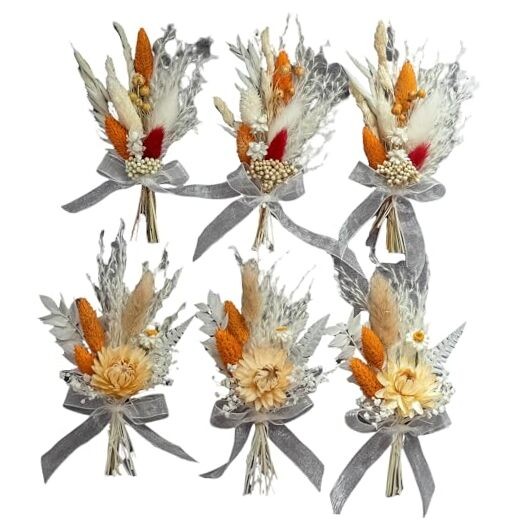 Mini Dried Flowert Set (Pack of 6) Small Bouquet, Pampas Small Bouquet, Orange